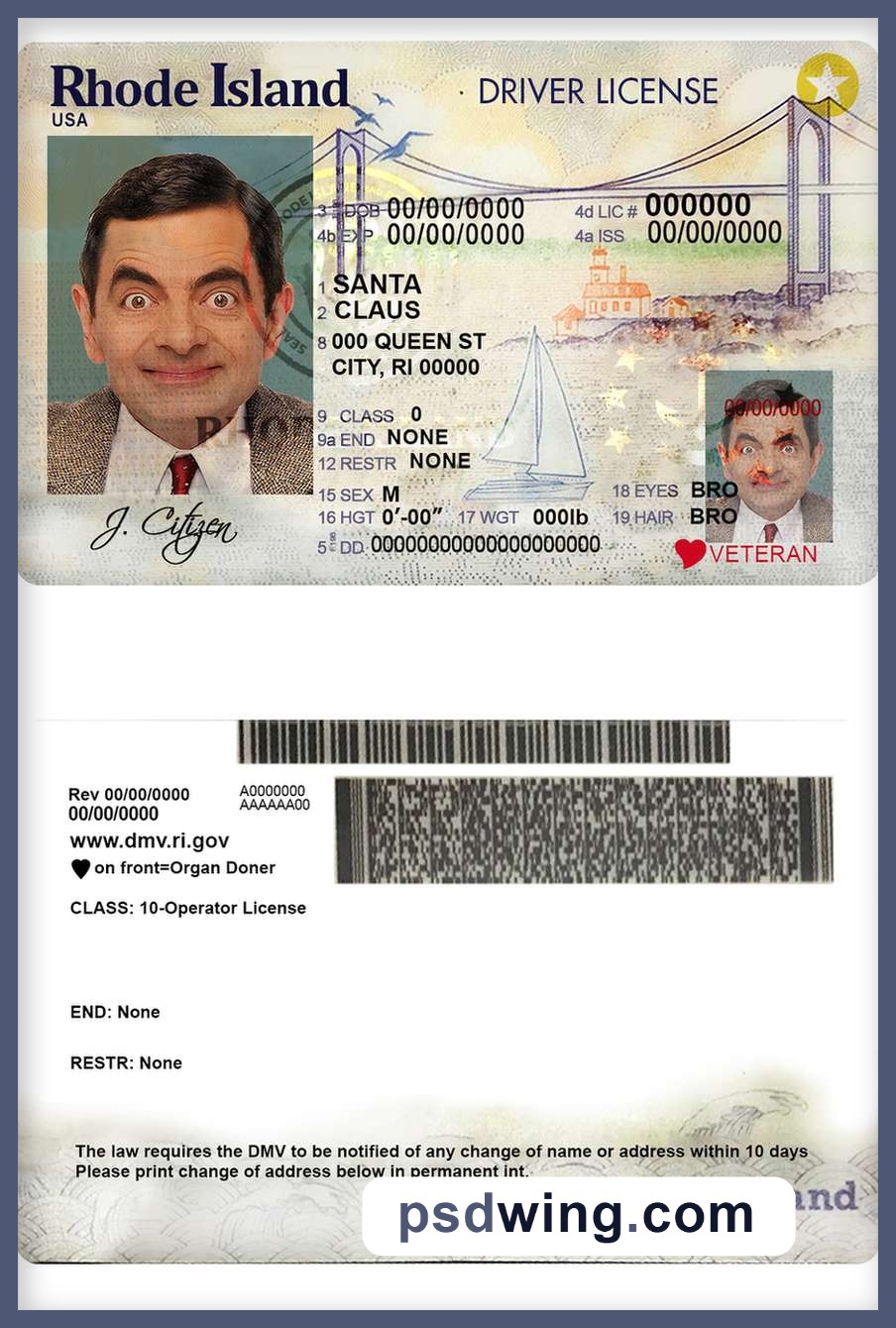 USA Rhode Island State Driving License